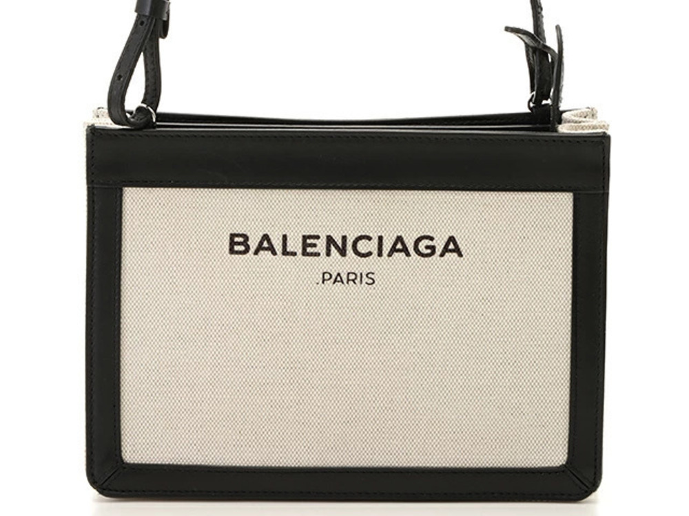 Balenciaga Bag Navy Blue Pochette Black Canvas Leather
